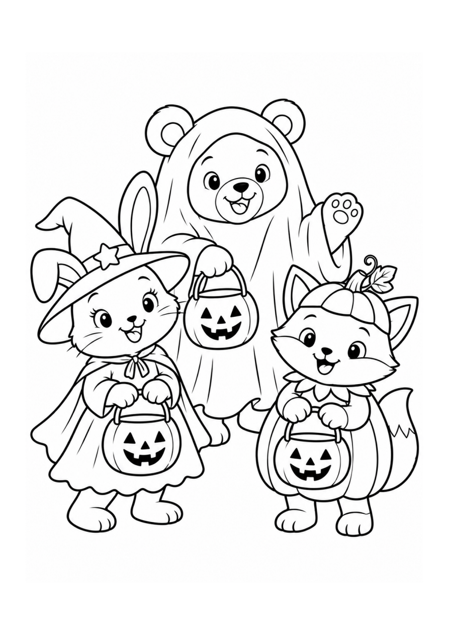 Trick-or-Treat Friends Coloring Card