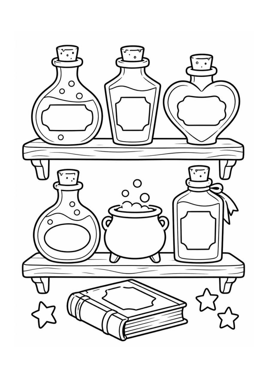 Witch’s Potion Shelf Coloring Card