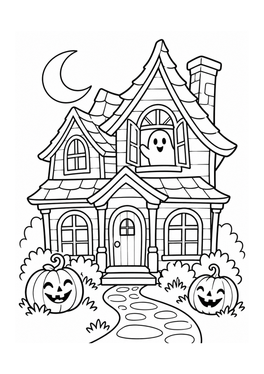 Friendly Haunted House Coloring Card